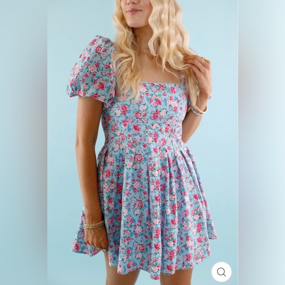 MABLE Blue Floral Dress with Pink Accents - Picture 4 of 7